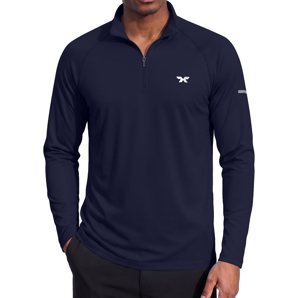 image:imageCOOFANDY Mens Quarter Zip Pullover Long Sleeve UPF 50 Sun Protection Athletic ShirtsNavy Blue