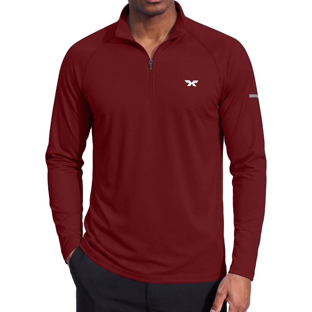 image:imageCOOFANDY Mens Quarter Zip Pullover Long Sleeve UPF 50 Sun Protection Athletic ShirtsWine Red