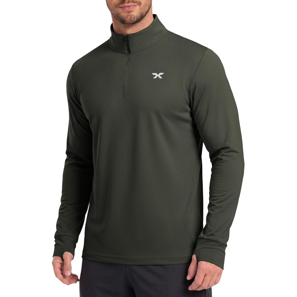 image:imageCOOFANDY Mens Quarter Zip Pullover UPF 50 Athletic Running ShirtsArmy Green