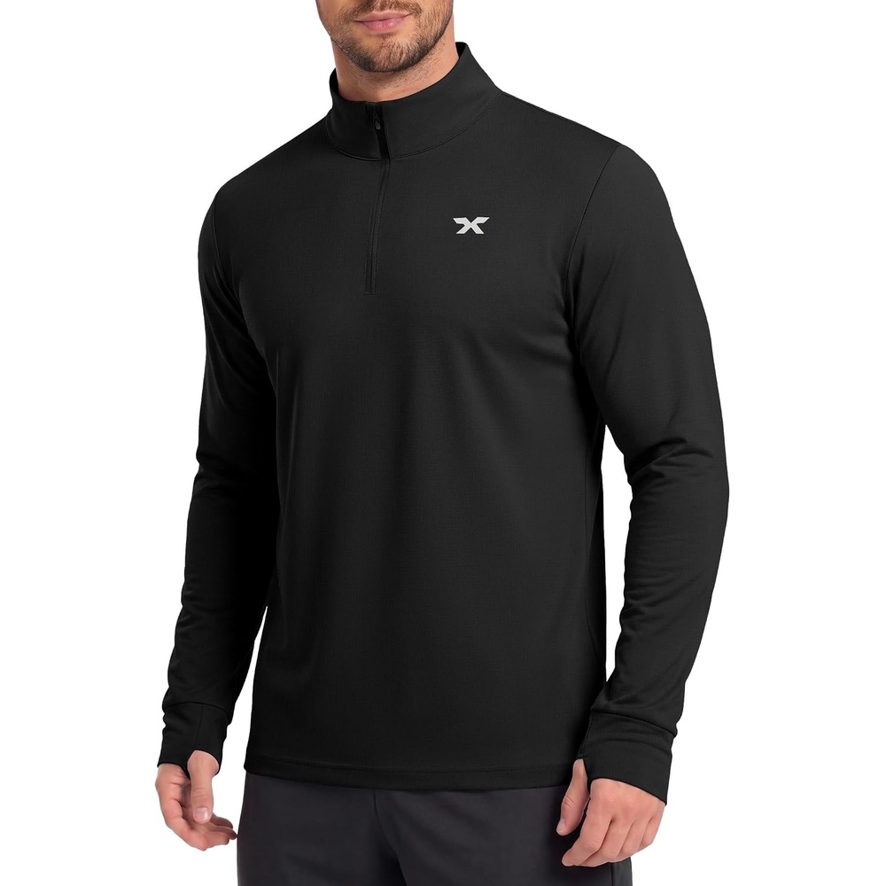 image:imageCOOFANDY Mens Quarter Zip Pullover UPF 50 Athletic Running ShirtsBlack
