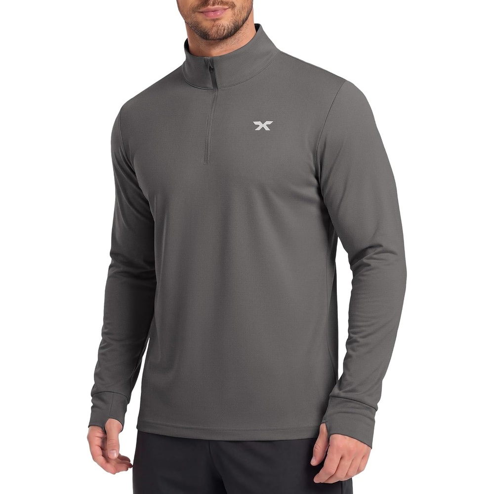 image:imageCOOFANDY Mens Quarter Zip Pullover UPF 50 Athletic Running ShirtsDark Gray