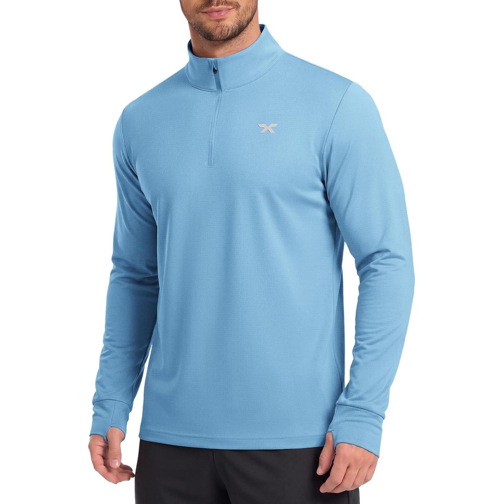 image:imageCOOFANDY Mens Quarter Zip Pullover UPF 50 Athletic Running ShirtsLight Blue