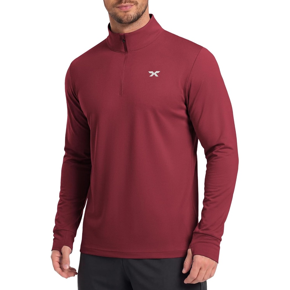 image:imageCOOFANDY Mens Quarter Zip Pullover UPF 50 Athletic Running ShirtsWine Red