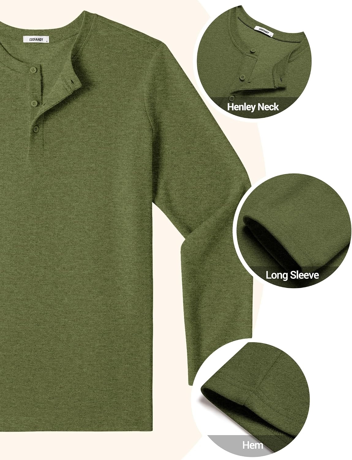 image:imageCOOFANDY Henley Shirts for Men Casual TShirts Henley Long Sleeve ShirtsArmy Green