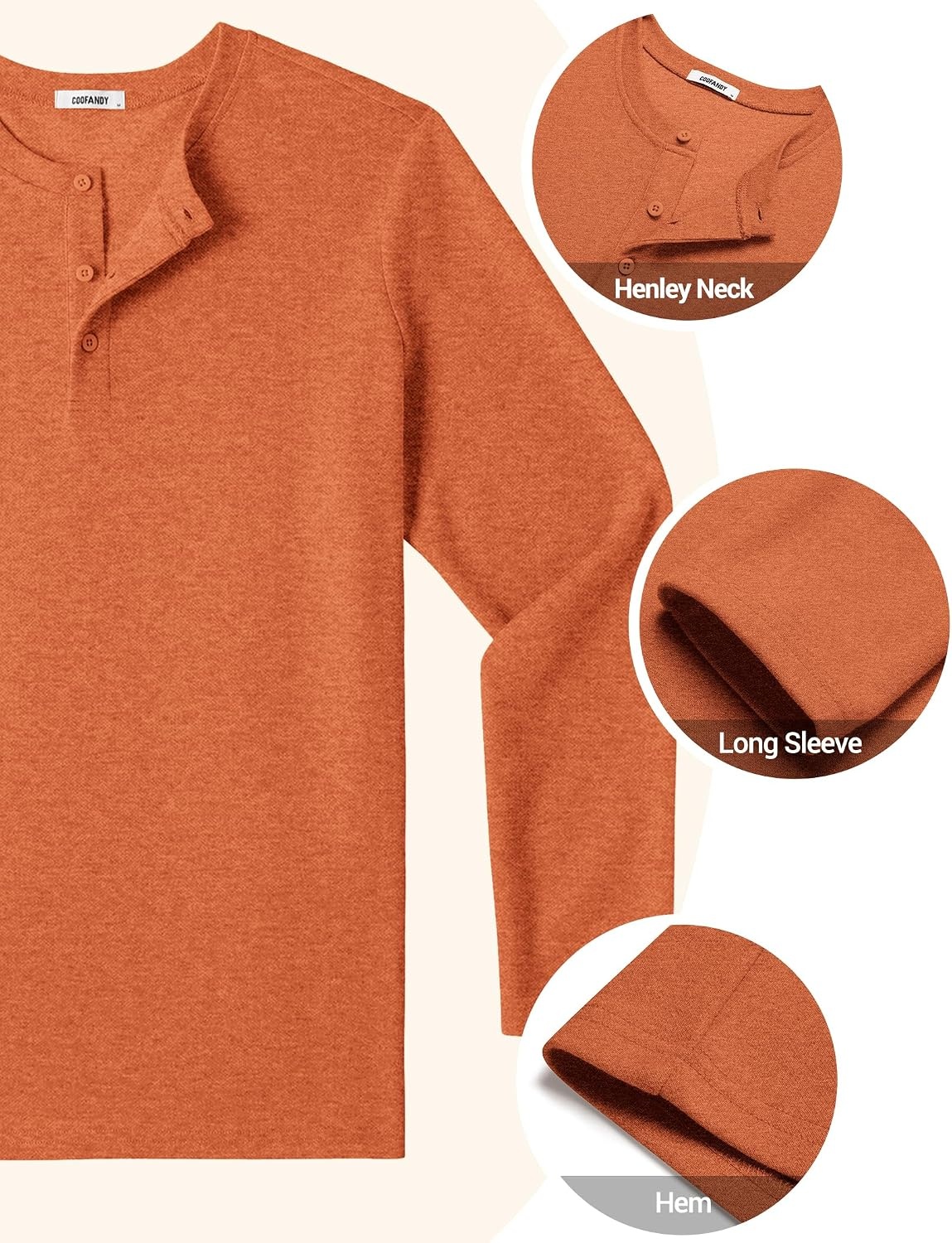 image:imageCOOFANDY Henley Shirts for Men Casual TShirts Henley Long Sleeve ShirtsCaramel