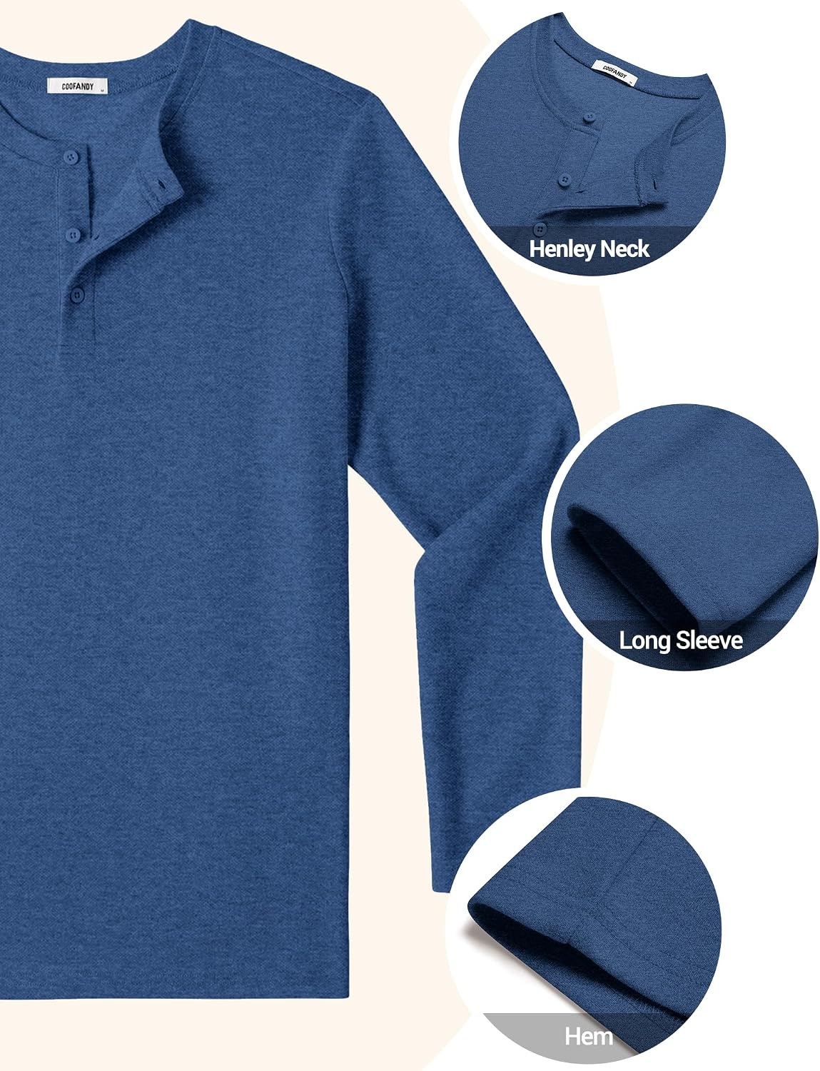 image:imageCOOFANDY Henley Shirts for Men Casual TShirts Henley Long Sleeve ShirtsDark Blue