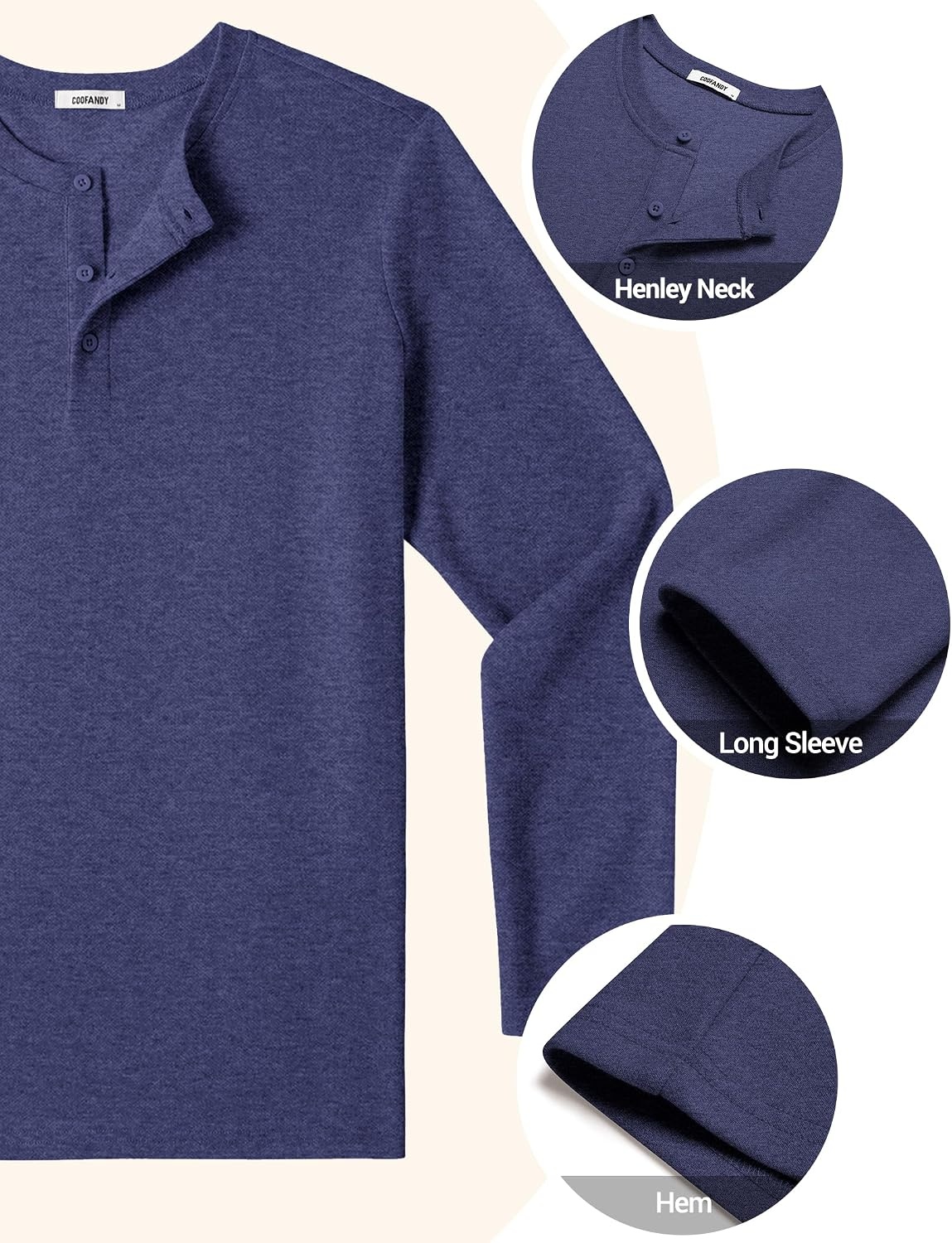 image:imageCOOFANDY Henley Shirts for Men Casual TShirts Henley Long Sleeve ShirtsNavy Blue