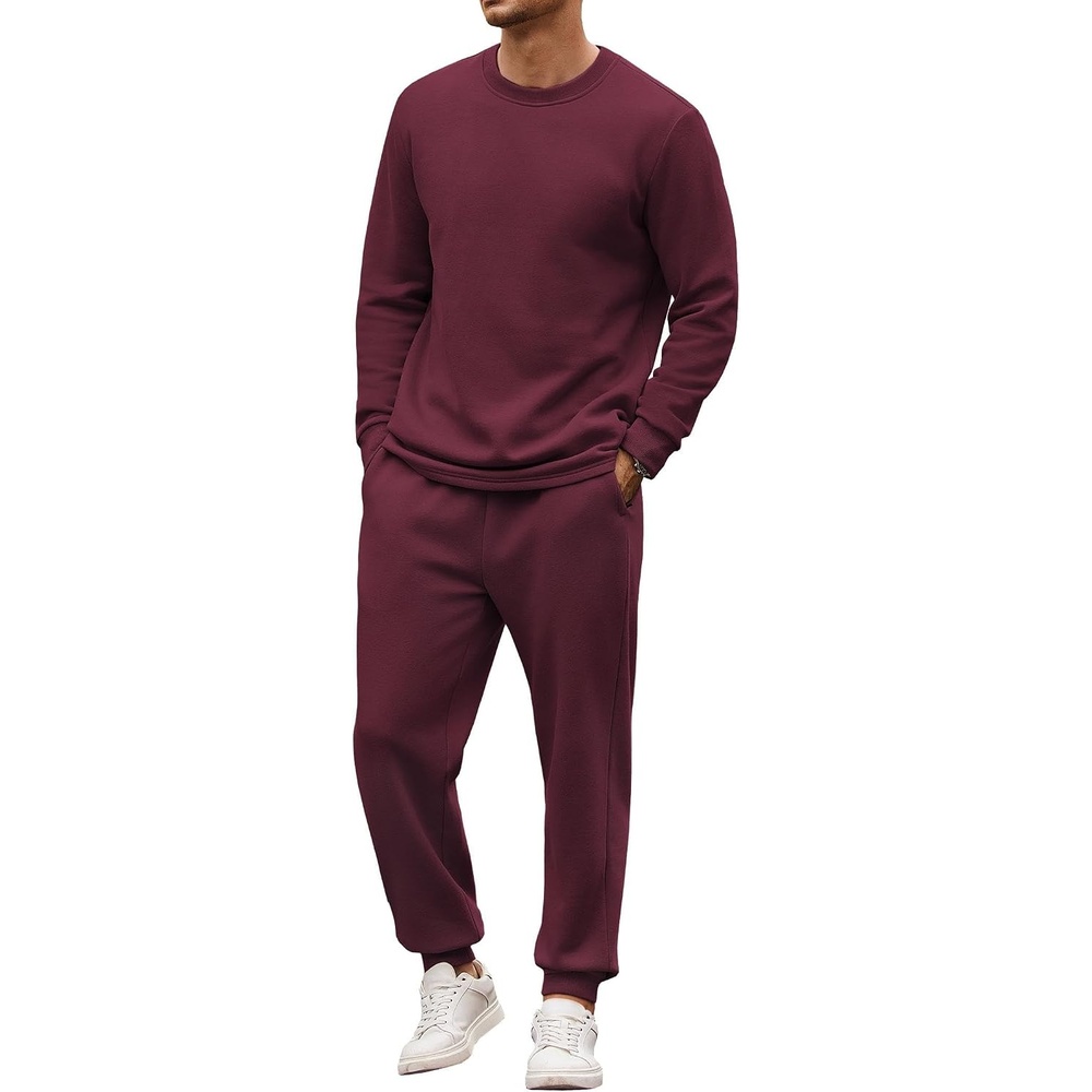 image:imageCOOFANDY 2 Piece Mens Tracksuits Set Cotton Long Sleeve Sweatsuit Pullover with Jogging Pants Casual Athletic OutfitsDark Red