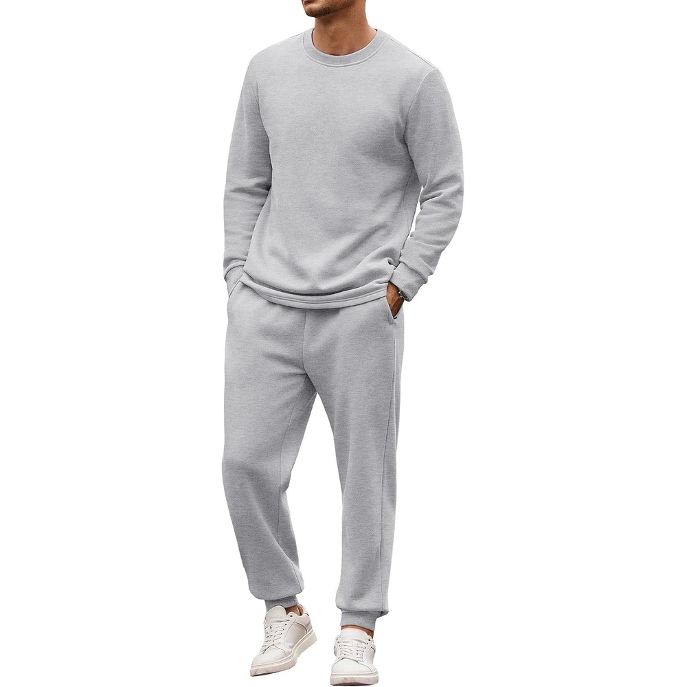 image:imageCOOFANDY 2 Piece Mens Tracksuits Set Cotton Long Sleeve Sweatsuit Pullover with Jogging Pants Casual Athletic OutfitsLight Gray