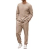 COOFANDY 2 Piece Men’s Tracksuits Set Cotton Long Sleeve Sweatsuit Pullover with Jogging Pants Casual Athletic Outfits(Khaki)