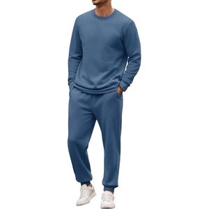 COOFANDY 2 Piece Men’s Tracksuits Set Cotton Long Sleeve Sweatsuit Pullover with Jogging Pants Casual Athletic Outfits(Grey Blue)