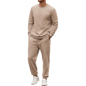 COOFANDY 2 Piece Men’s Tracksuits Set Cotton Long Sleeve Sweatsuit Pullover with Jogging Pants Casual Athletic Outfits(Khaki)