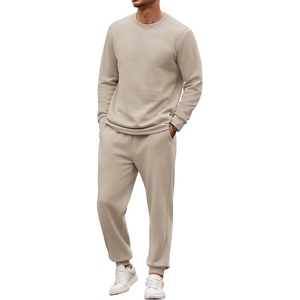 COOFANDY 2 Piece Men’s Tracksuits Set Cotton Long Sleeve Sweatsuit Pullover with Jogging Pants Casual Athletic Outfits(Light Khaki)