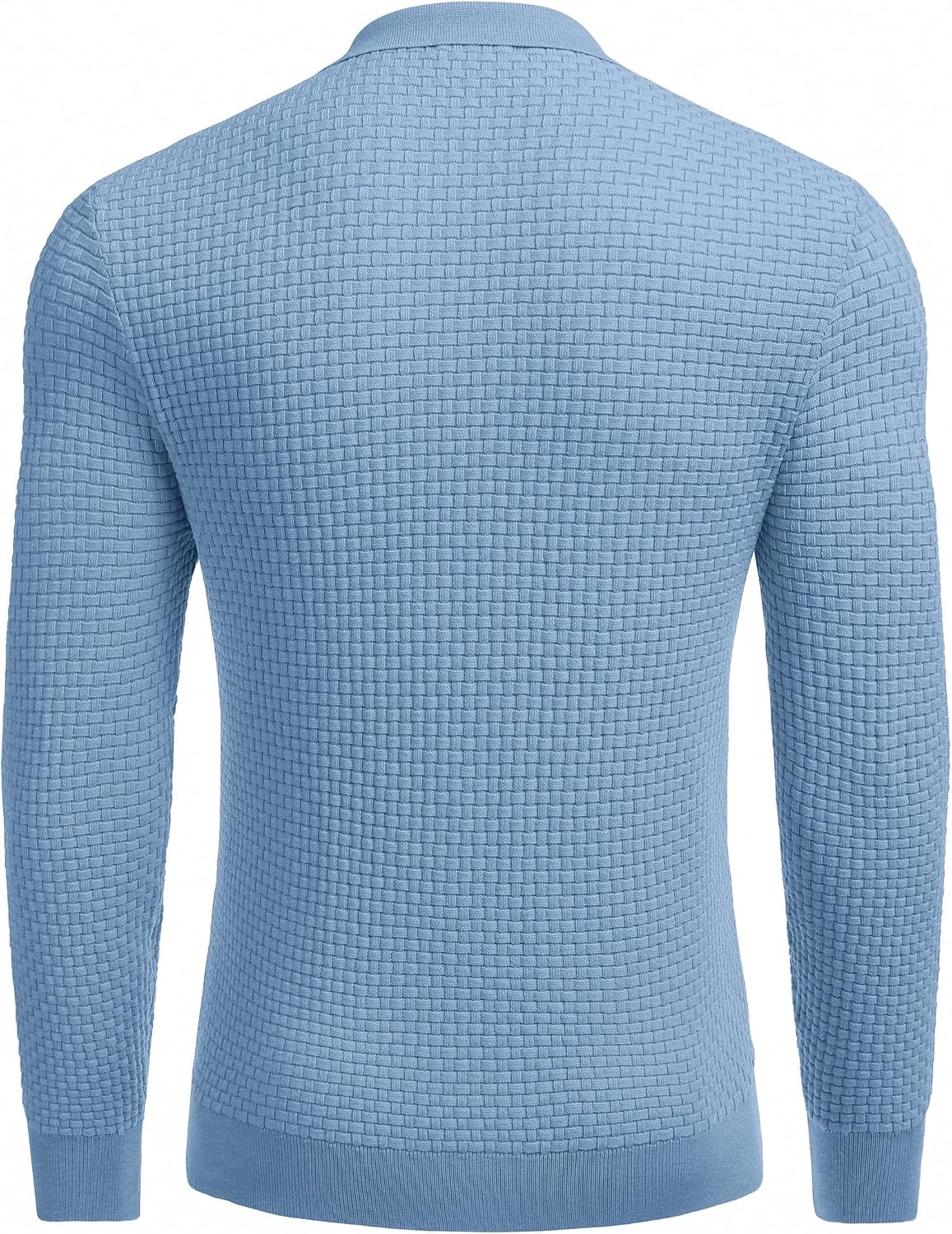 image:imageCOOFANDY Mens Knit Polo Shirts Casual Collared Long Sleeve Sweater PolosAiry Blue