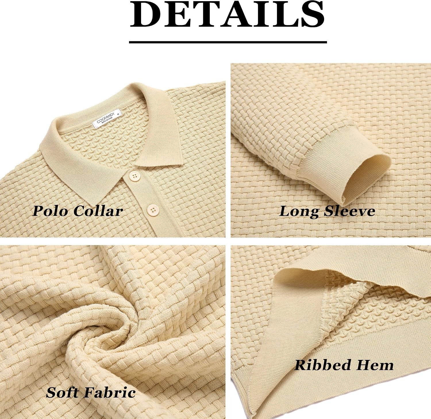image:imageCOOFANDY Mens Knit Polo Shirts Casual Collared Long Sleeve Sweater PolosApricot