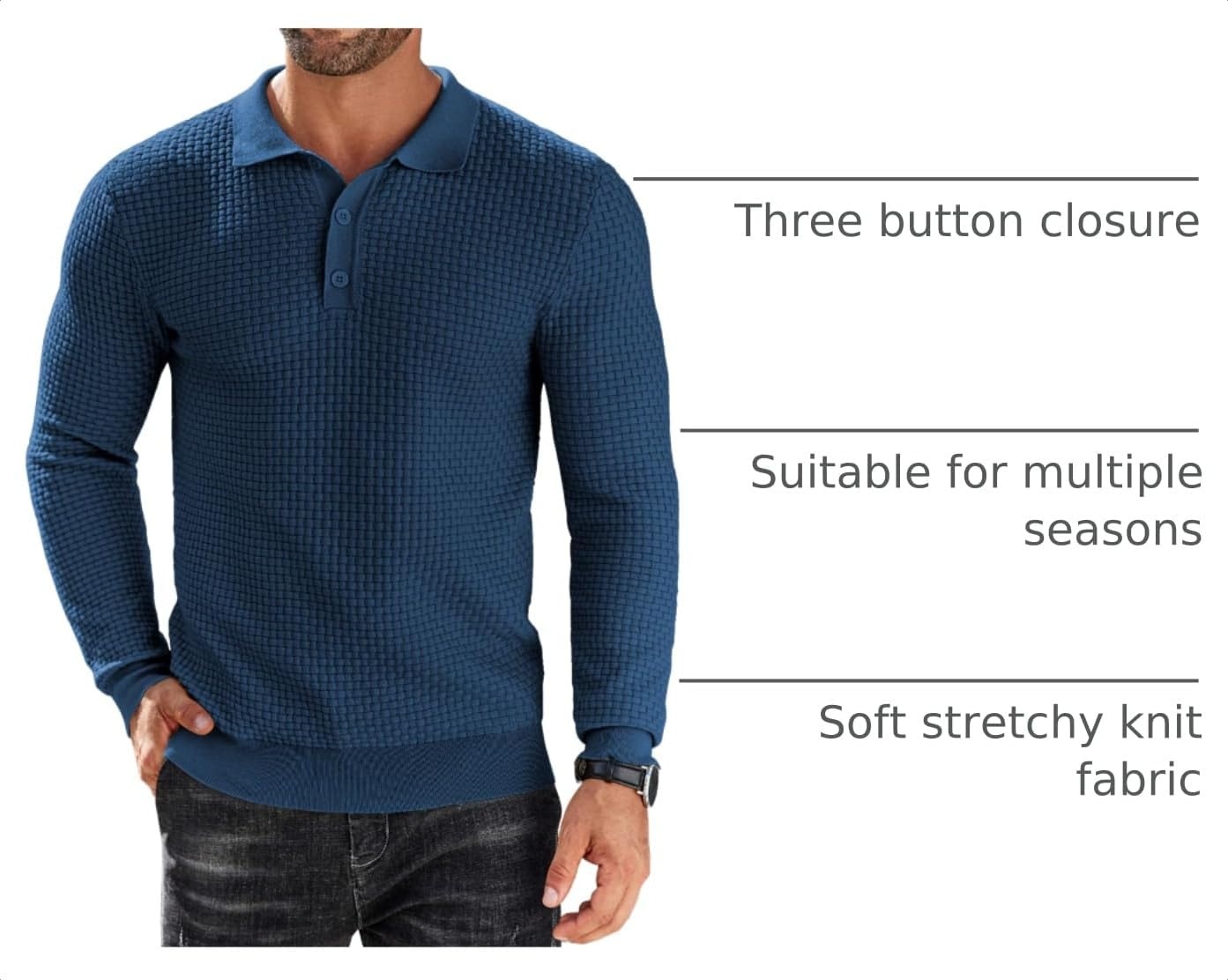 image:imageCOOFANDY Mens Knit Polo Shirts Casual Collared Long Sleeve Sweater PolosDark Blue
