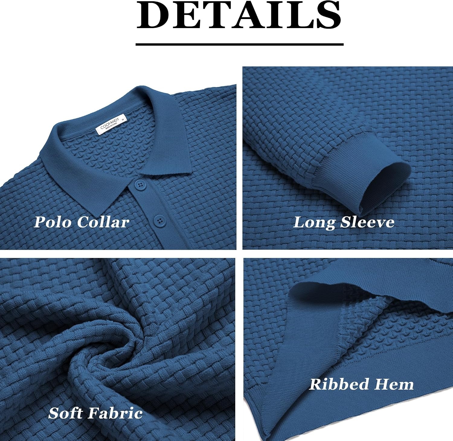 image:imageCOOFANDY Mens Knit Polo Shirts Casual Collared Long Sleeve Sweater PolosDark Blue