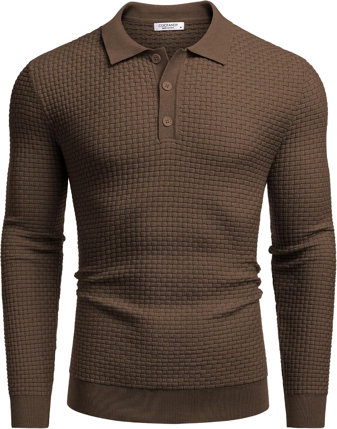 image:imageCOOFANDY Mens Knit Polo Shirts Casual Collared Long Sleeve Sweater PolosDark Coffee