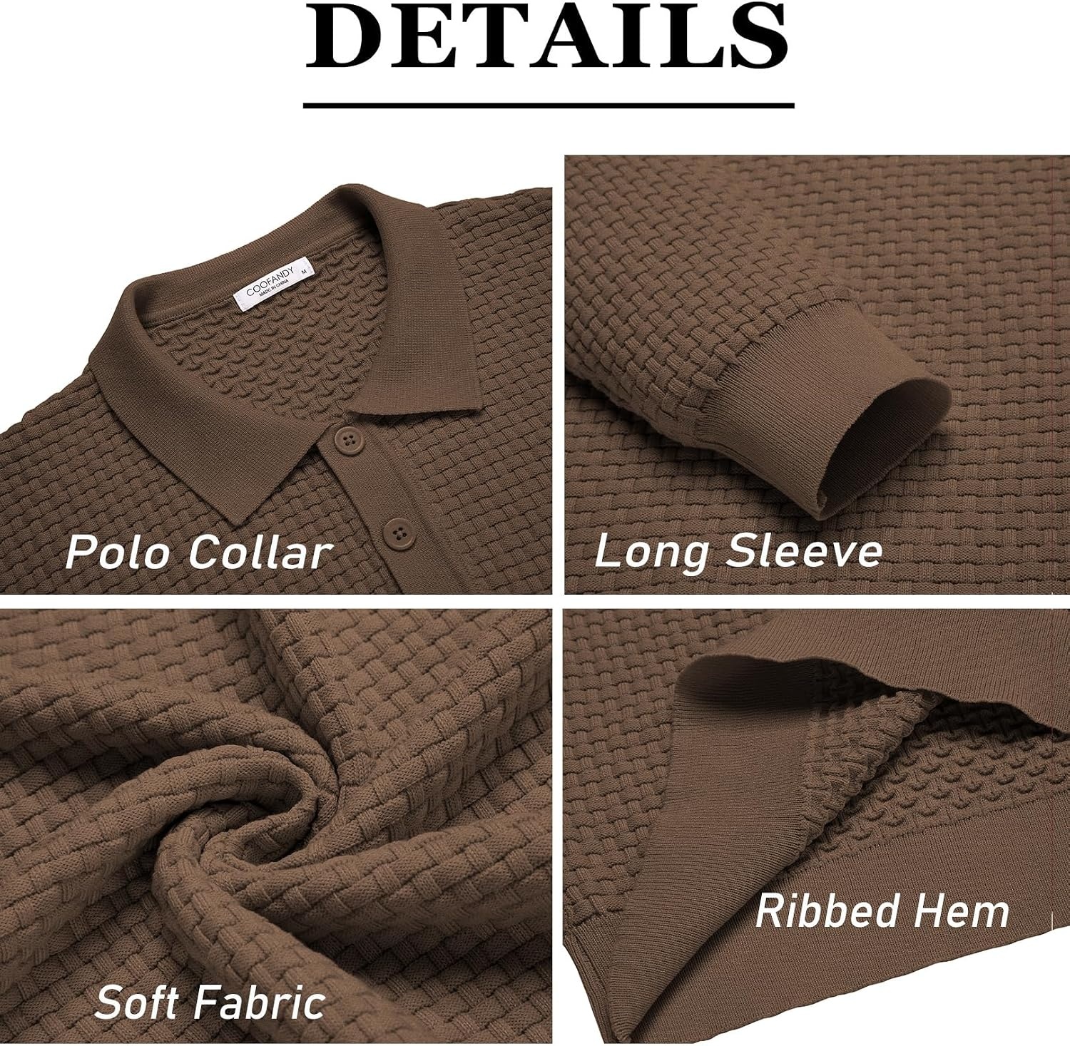 image:imageCOOFANDY Mens Knit Polo Shirts Casual Collared Long Sleeve Sweater PolosDark Coffee
