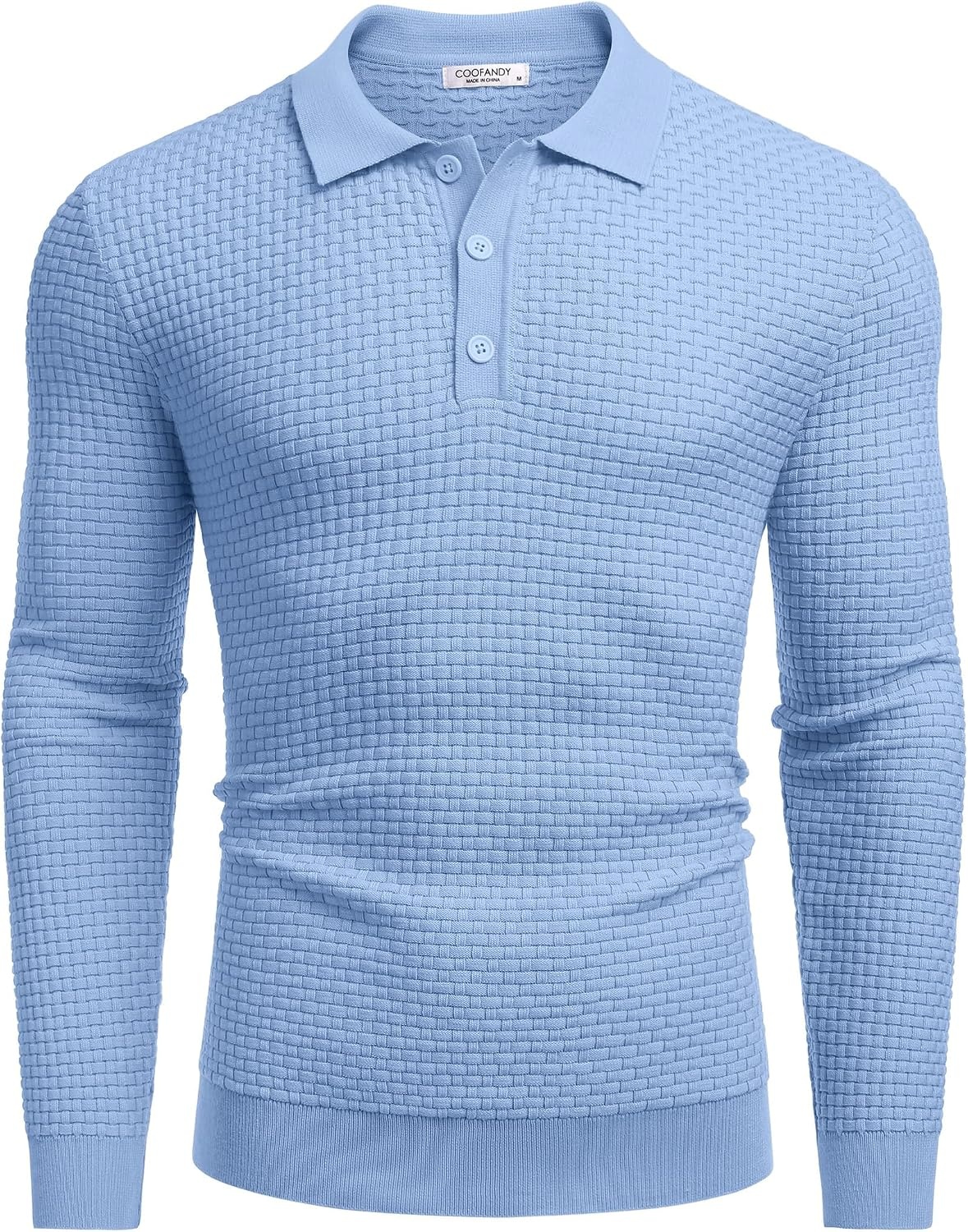 image:imageCOOFANDY Mens Knit Polo Shirts Casual Collared Long Sleeve Sweater PolosLight Blue