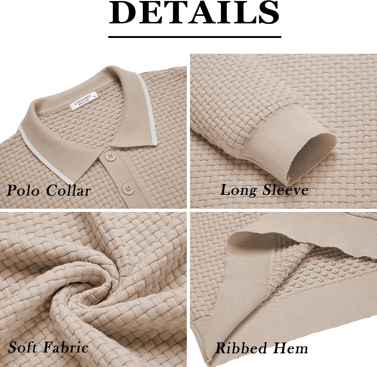 image:imageCOOFANDY Mens Knit Polo Shirts Casual Collared Long Sleeve Sweater PolosStripedlight Khaki
