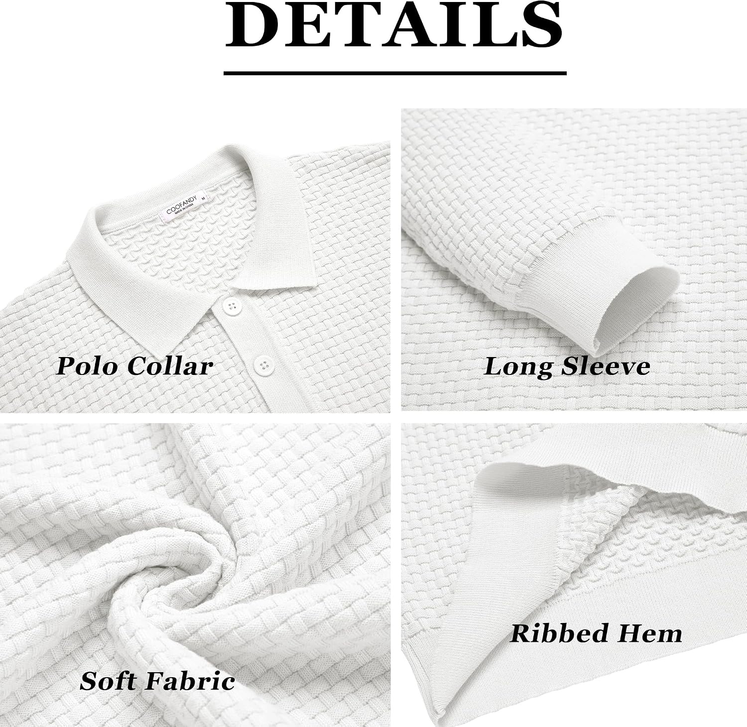 image:imageCOOFANDY Mens Knit Polo Shirts Casual Collared Long Sleeve Sweater PolosWhite
