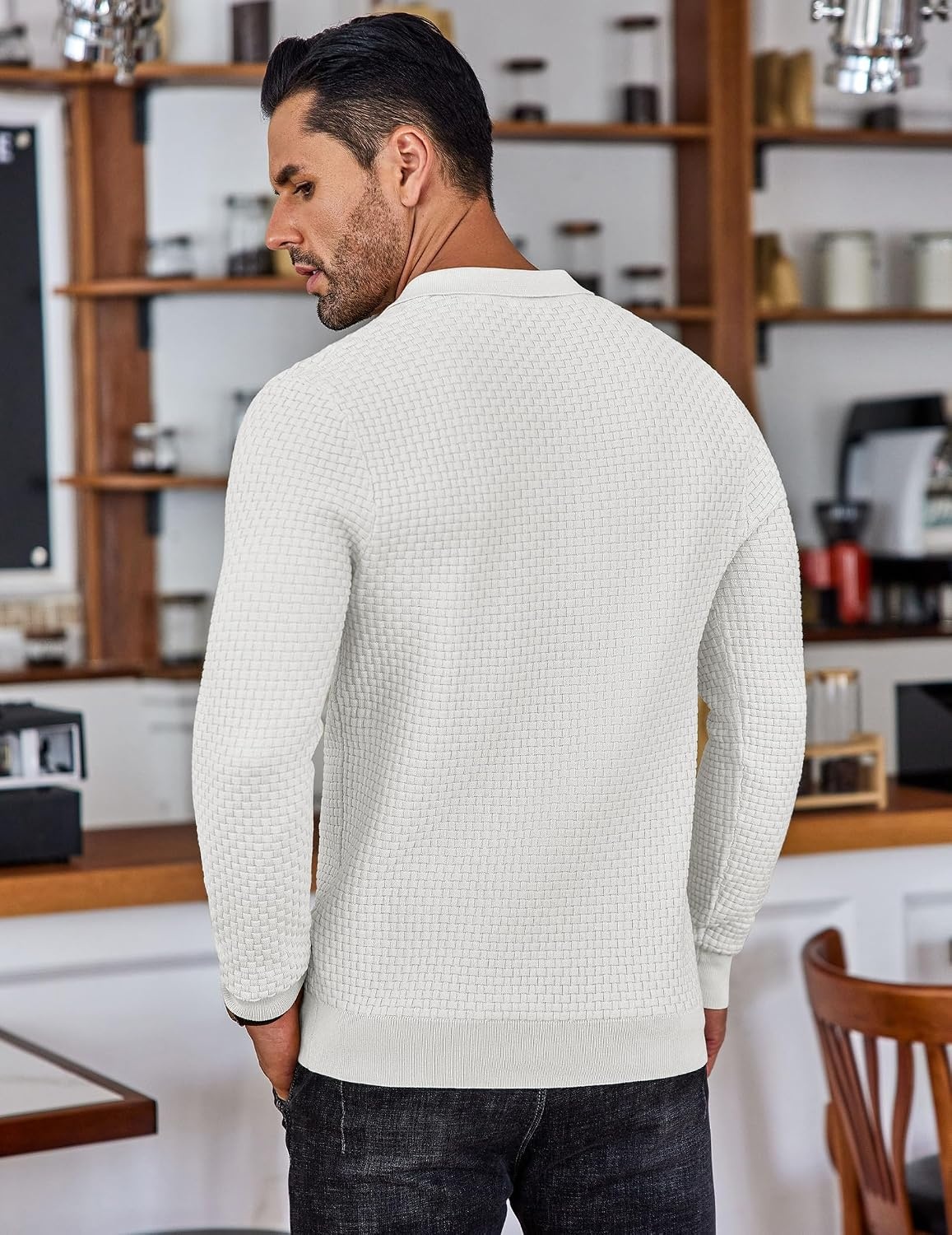 image:imageCOOFANDY Mens Knit Polo Shirts Casual Collared Long Sleeve Sweater PolosWhite
