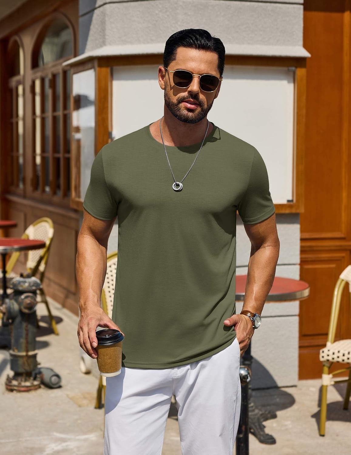 image:imageCOOFANDY Mens T Shirt Short Sleeve Casual TShirts Crew Neck Basic Tee ShirtsArmy Green