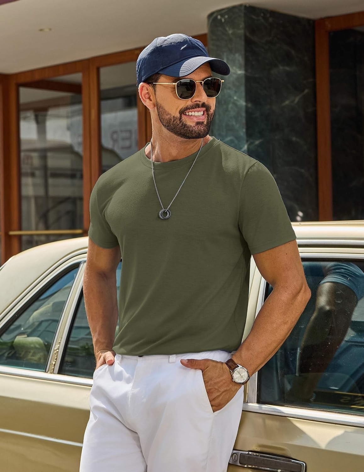 image:imageCOOFANDY Mens T Shirt Short Sleeve Casual TShirts Crew Neck Basic Tee ShirtsArmy Green