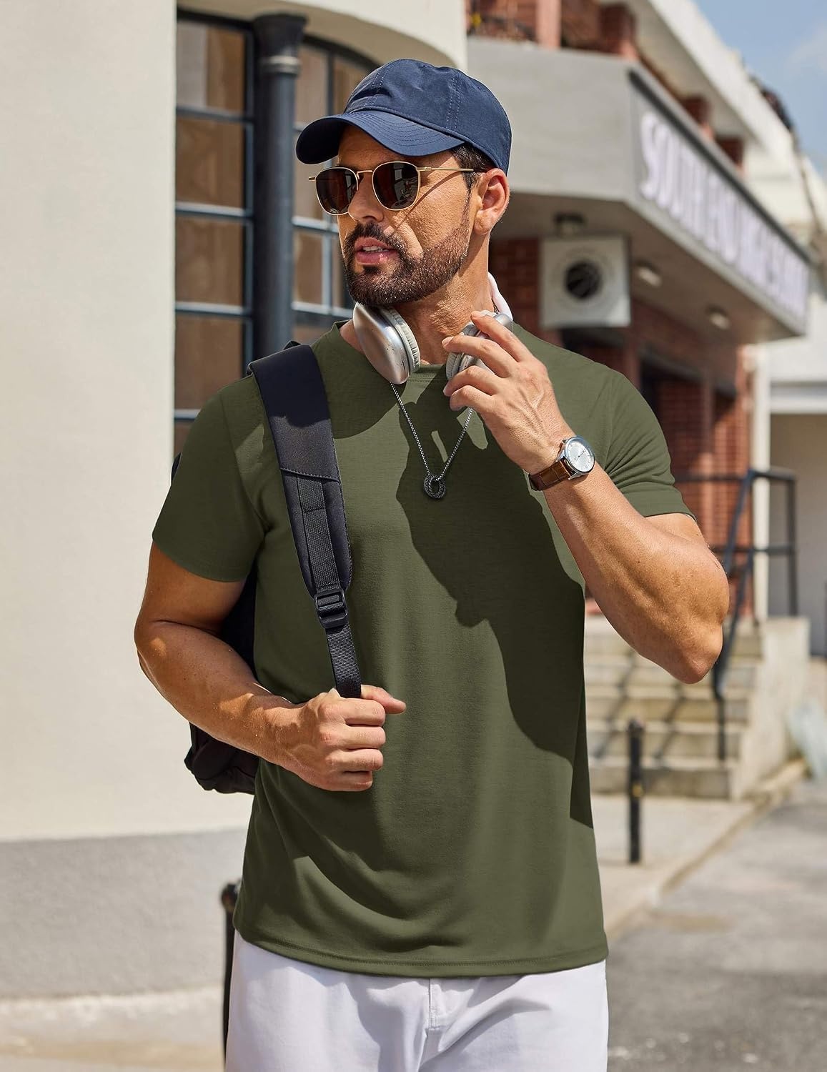 image:imageCOOFANDY Mens T Shirt Short Sleeve Casual TShirts Crew Neck Basic Tee ShirtsArmy Green
