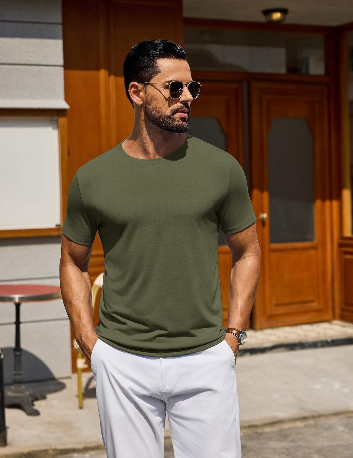 image:imageCOOFANDY Mens T Shirt Short Sleeve Casual TShirts Crew Neck Basic Tee ShirtsArmy Green