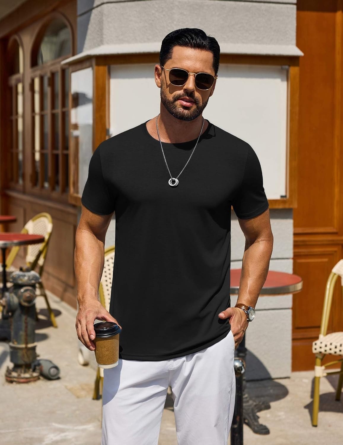 image:imageCOOFANDY Mens T Shirt Short Sleeve Casual TShirts Crew Neck Basic Tee ShirtsBlack