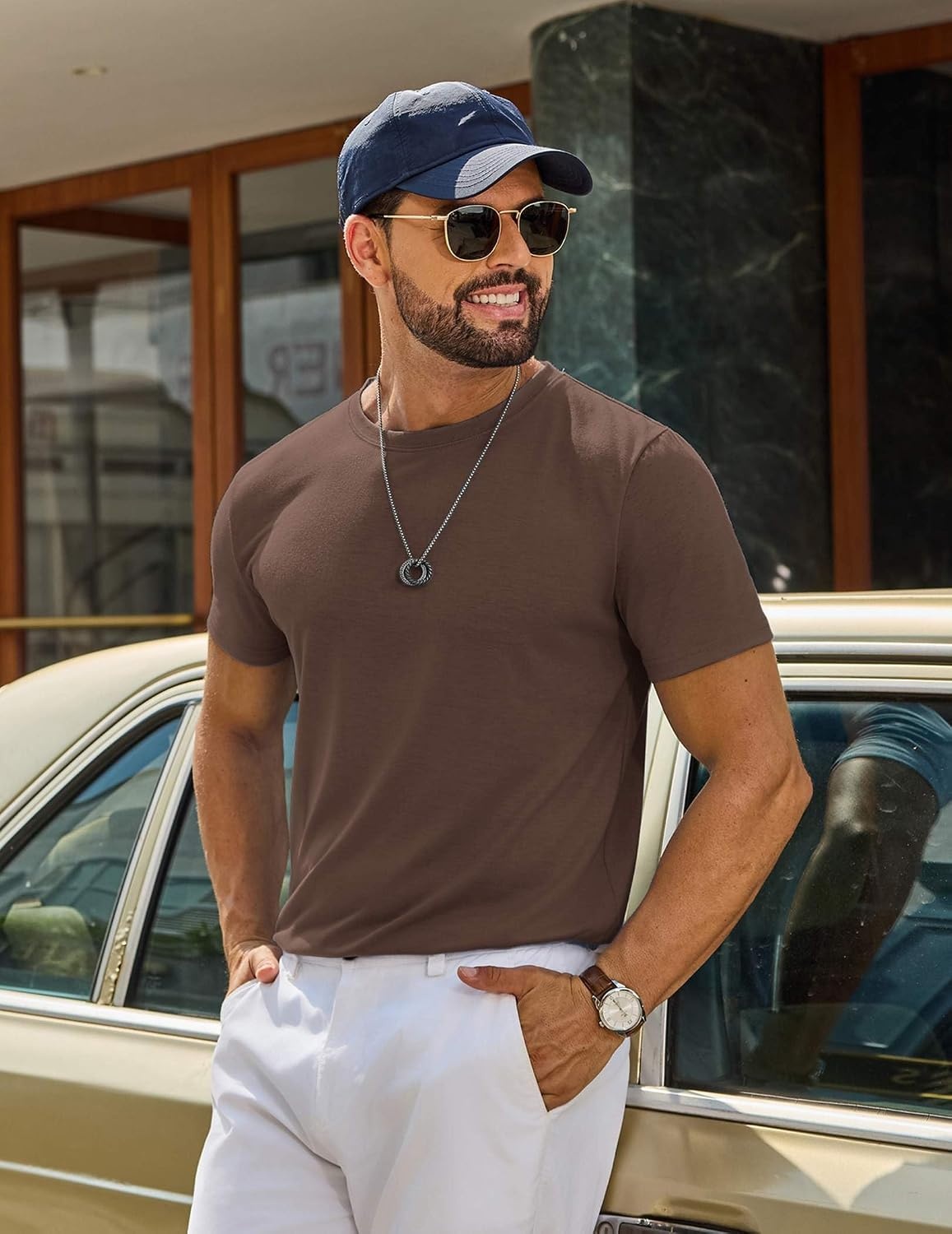 image:imageCOOFANDY Mens T Shirt Short Sleeve Casual TShirts Crew Neck Basic Tee ShirtsBrown