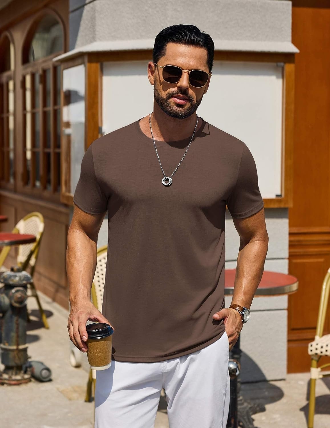 image:imageCOOFANDY Mens T Shirt Short Sleeve Casual TShirts Crew Neck Basic Tee ShirtsBrown