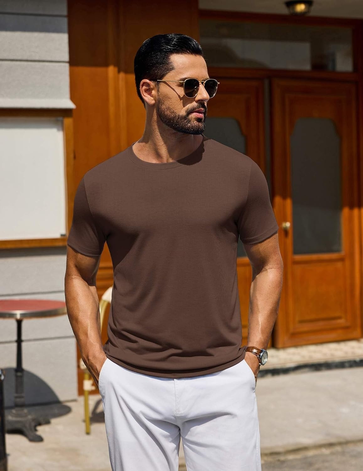 image:imageCOOFANDY Mens T Shirt Short Sleeve Casual TShirts Crew Neck Basic Tee ShirtsBrown