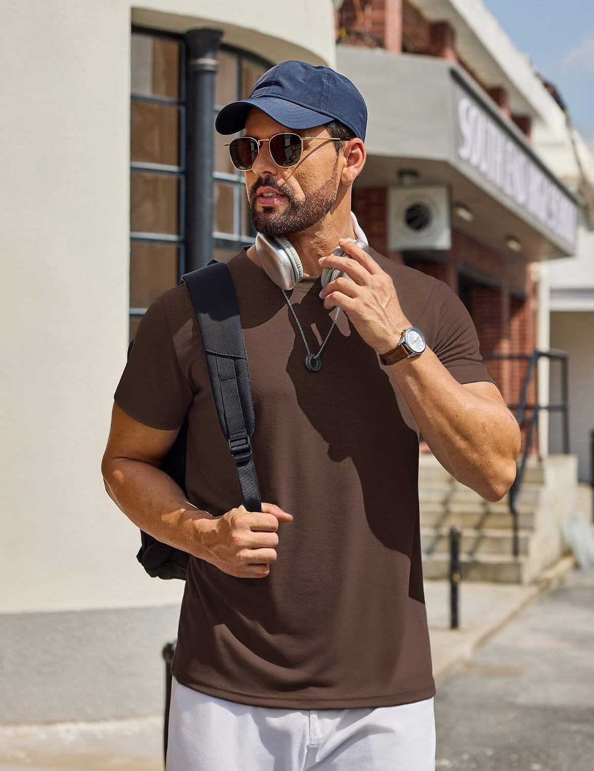 image:imageCOOFANDY Mens T Shirt Short Sleeve Casual TShirts Crew Neck Basic Tee ShirtsBrown