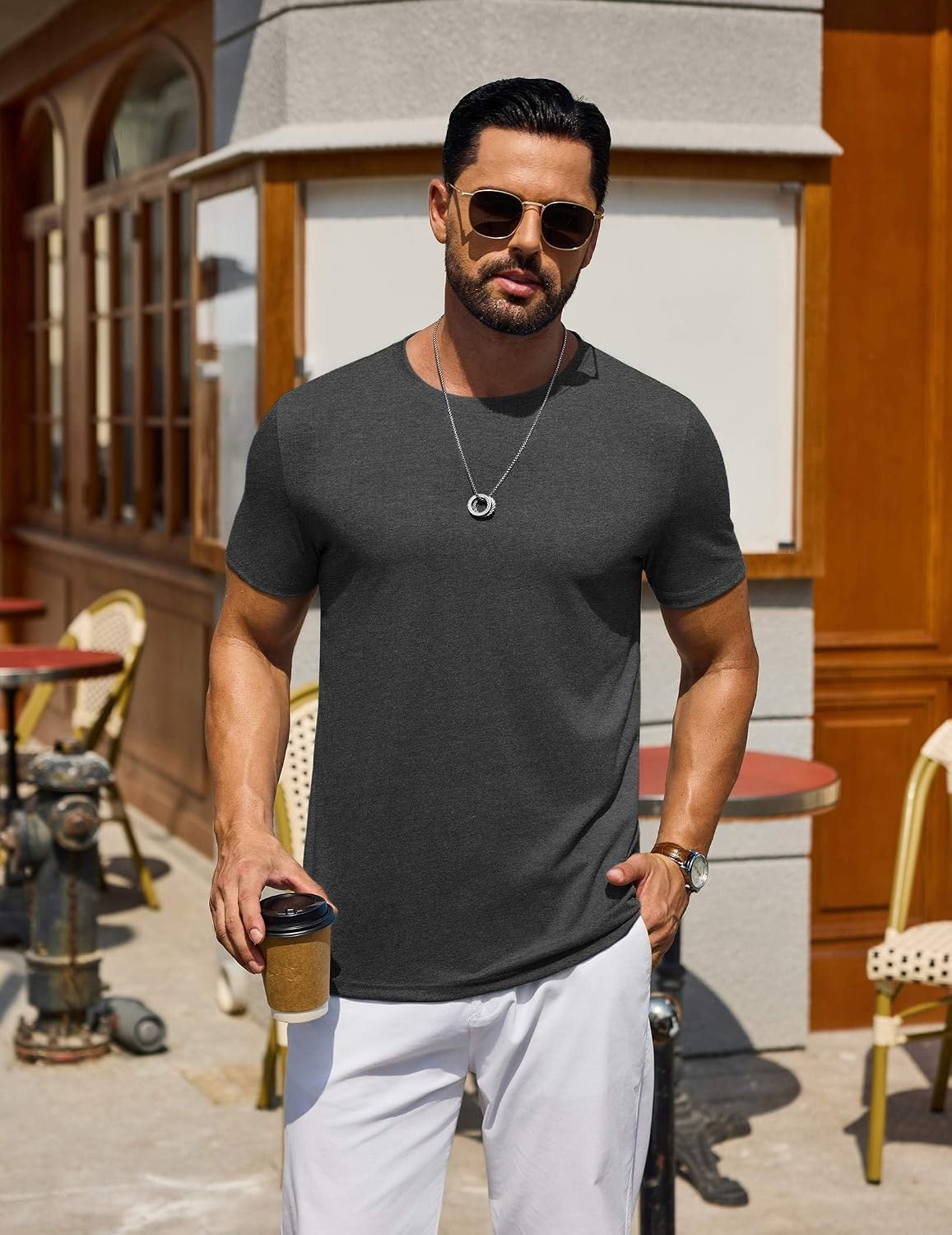 image:imageCOOFANDY Mens T Shirt Short Sleeve Casual TShirts Crew Neck Basic Tee ShirtsDark Grey