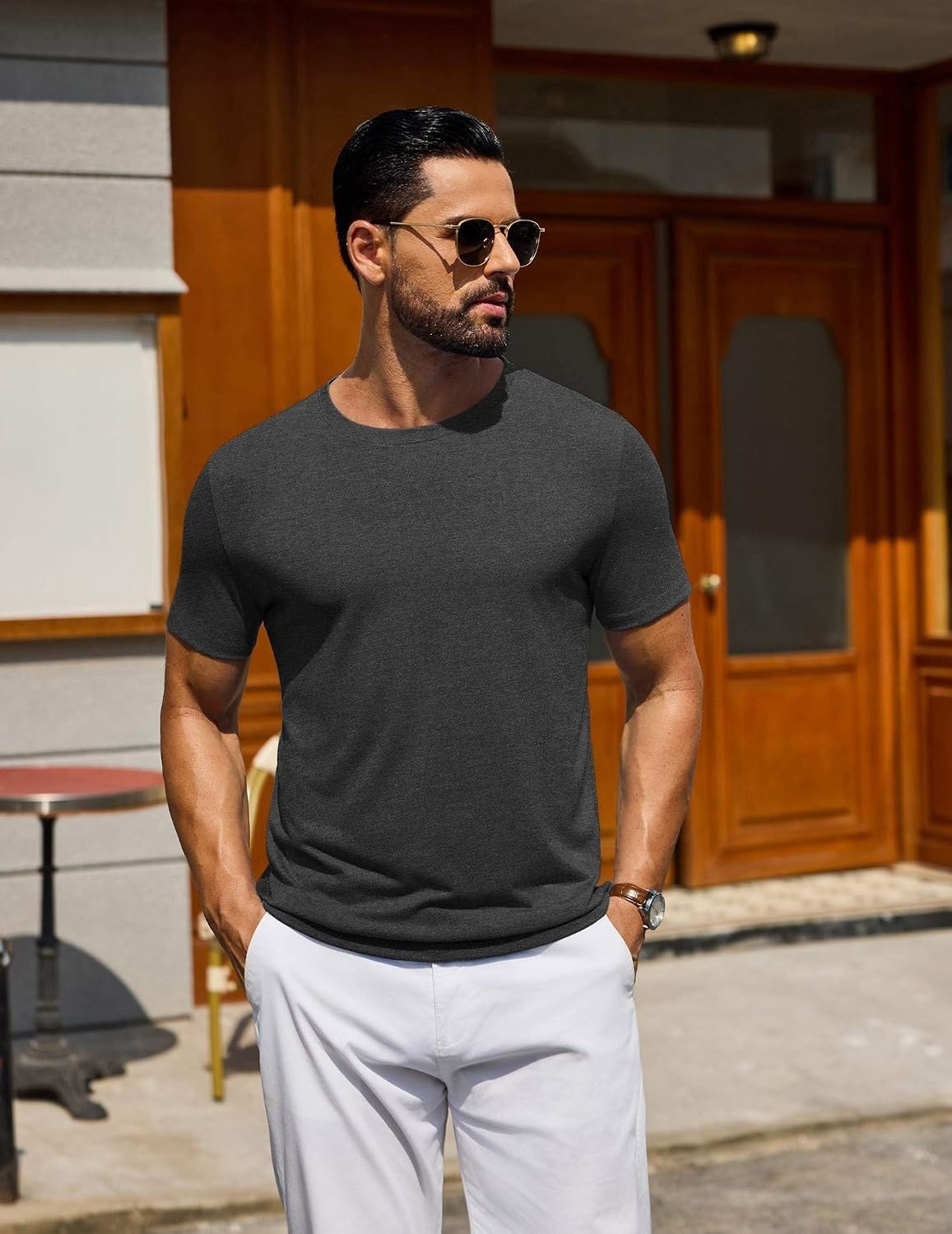image:imageCOOFANDY Mens T Shirt Short Sleeve Casual TShirts Crew Neck Basic Tee ShirtsDark Grey