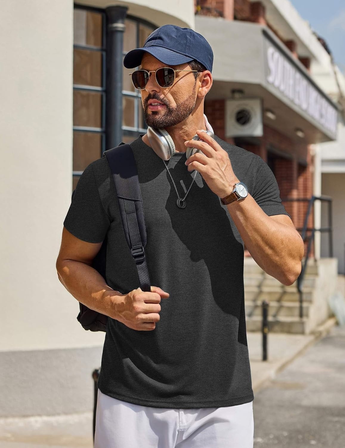 image:imageCOOFANDY Mens T Shirt Short Sleeve Casual TShirts Crew Neck Basic Tee ShirtsDark Grey