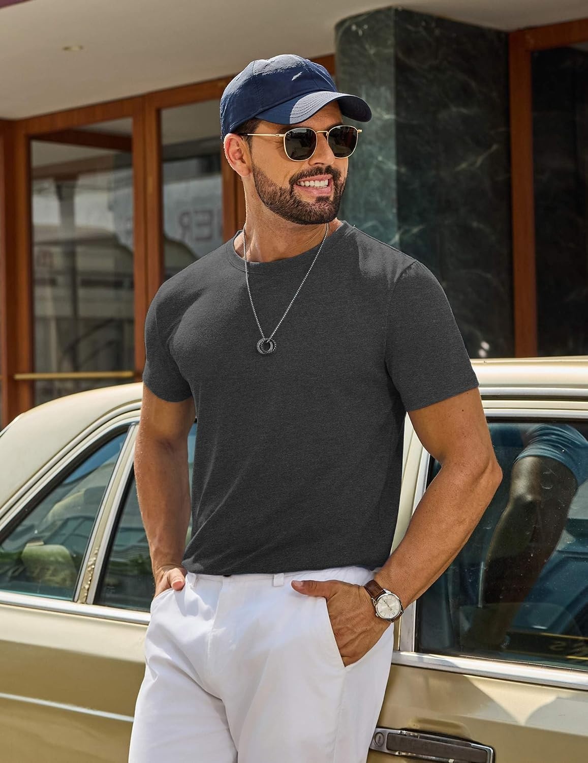 image:imageCOOFANDY Mens T Shirt Short Sleeve Casual TShirts Crew Neck Basic Tee ShirtsDark Grey