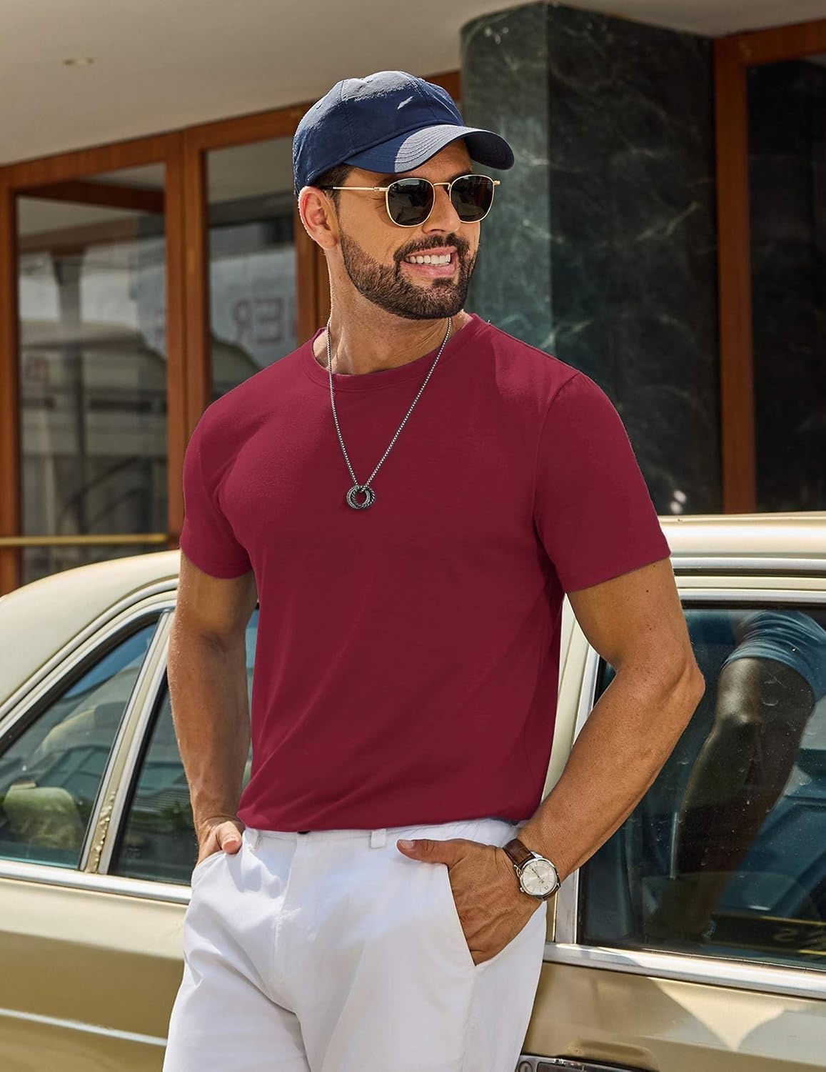image:imageCOOFANDY Mens T Shirt Short Sleeve Casual TShirts Crew Neck Basic Tee ShirtsDeep Red