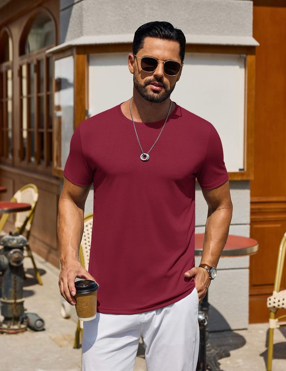 image:imageCOOFANDY Mens T Shirt Short Sleeve Casual TShirts Crew Neck Basic Tee ShirtsDeep Red