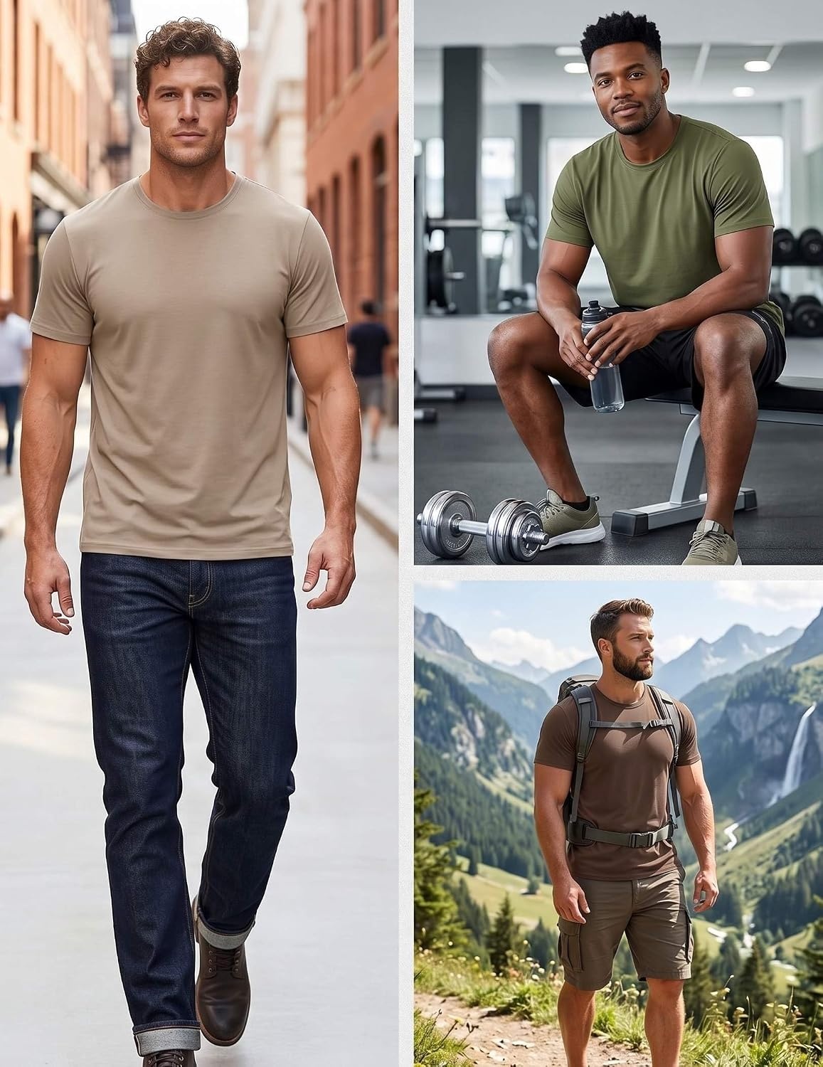 image:imageCOOFANDY Mens T Shirt Short Sleeve Casual TShirts Crew Neck Basic Tee ShirtsEarth Tones 3 Pack