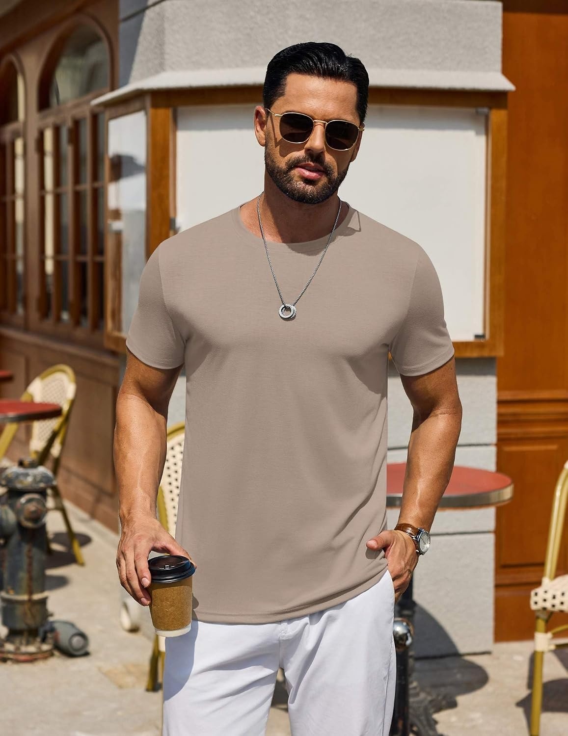 image:imageCOOFANDY Mens T Shirt Short Sleeve Casual TShirts Crew Neck Basic Tee ShirtsEarth Tones 3 Pack