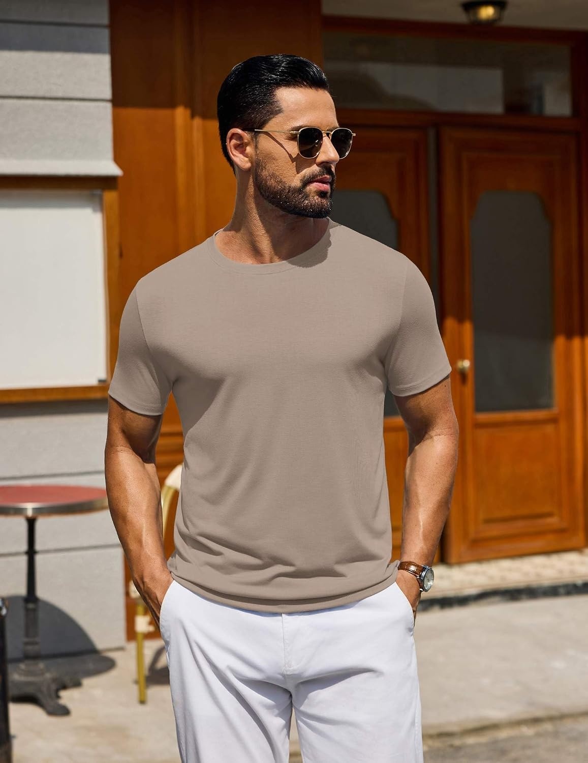 image:imageCOOFANDY Mens T Shirt Short Sleeve Casual TShirts Crew Neck Basic Tee ShirtsKhaki