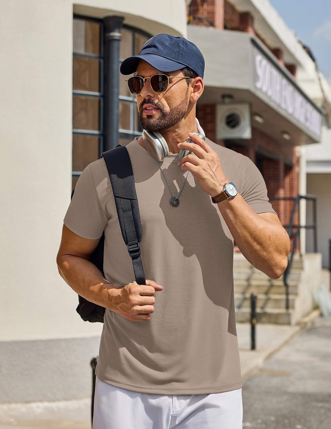 image:imageCOOFANDY Mens T Shirt Short Sleeve Casual TShirts Crew Neck Basic Tee ShirtsKhaki