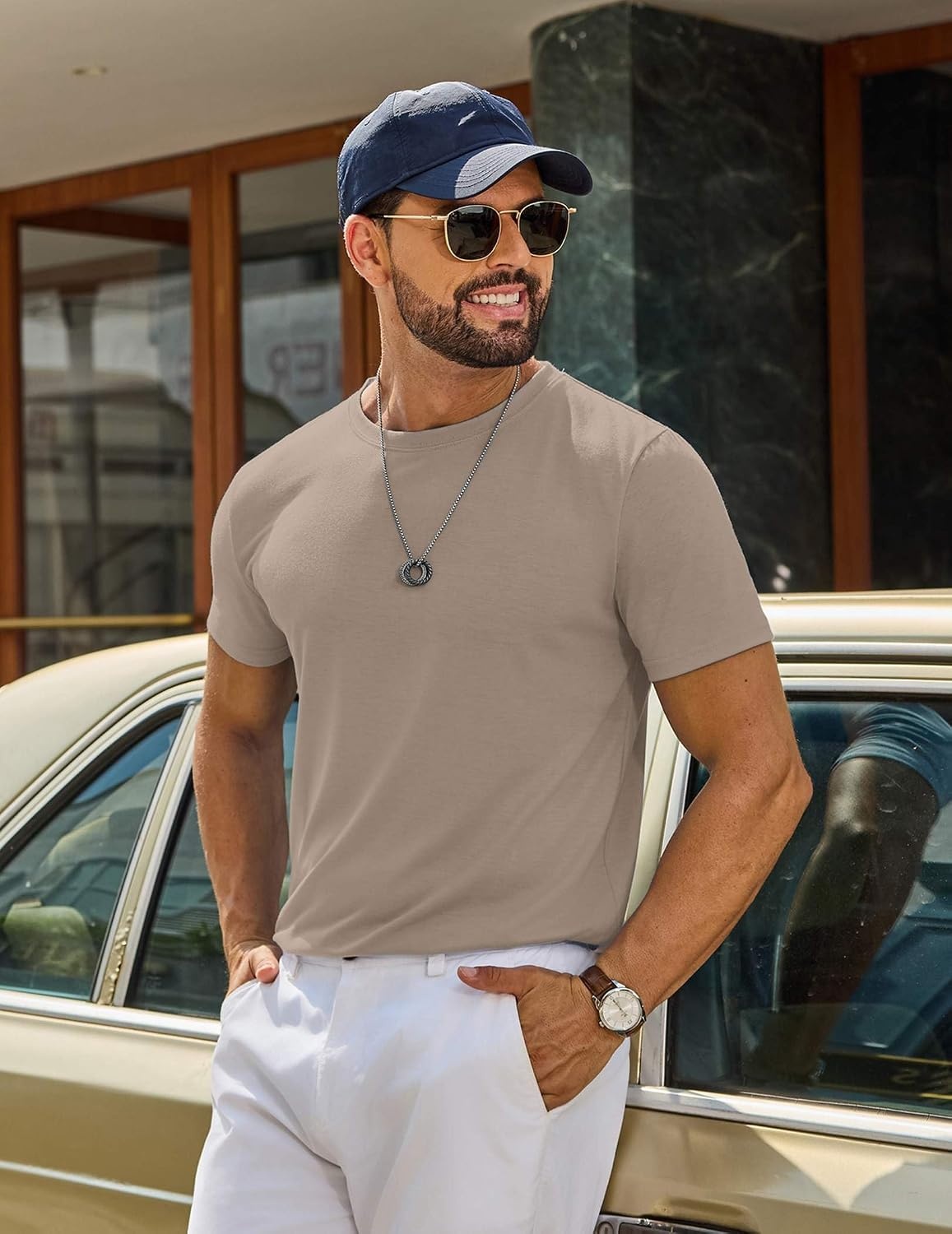 image:imageCOOFANDY Mens T Shirt Short Sleeve Casual TShirts Crew Neck Basic Tee ShirtsKhaki