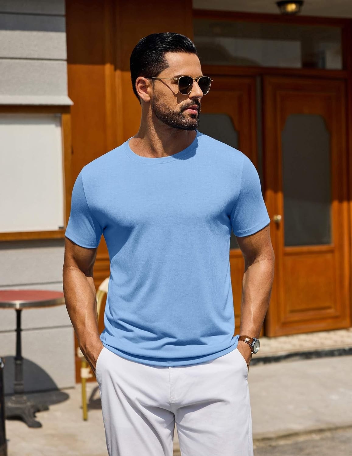 image:imageCOOFANDY Mens T Shirt Short Sleeve Casual TShirts Crew Neck Basic Tee ShirtsLight Blue