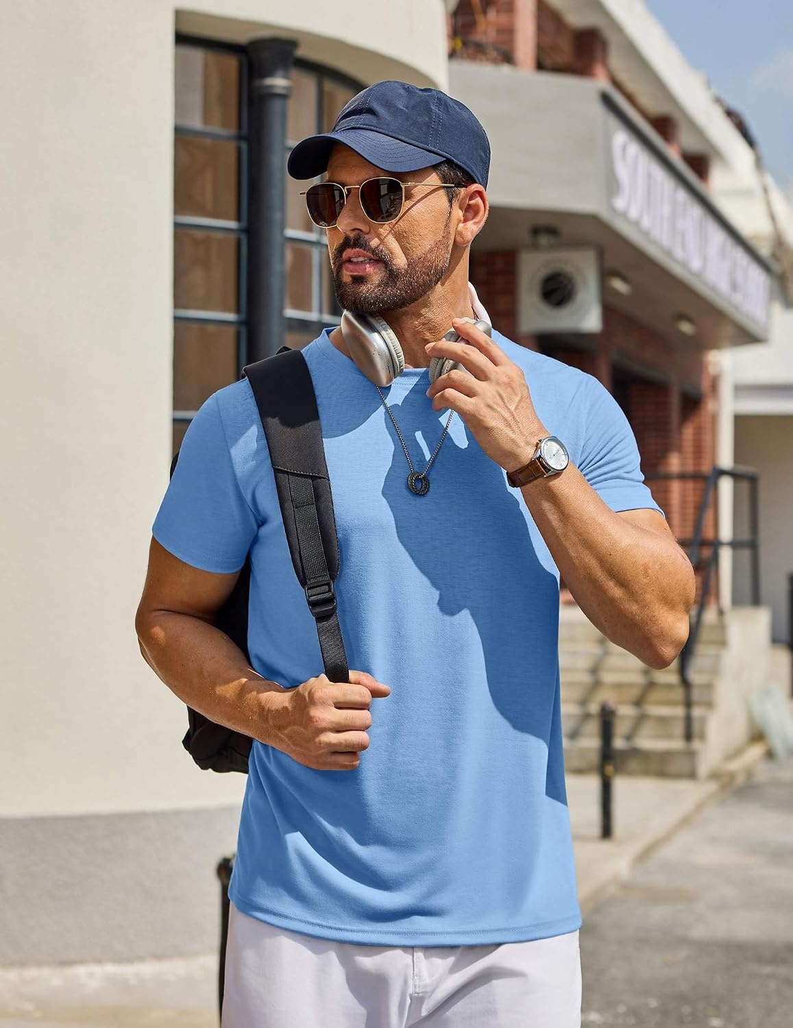 image:imageCOOFANDY Mens T Shirt Short Sleeve Casual TShirts Crew Neck Basic Tee ShirtsLight Blue