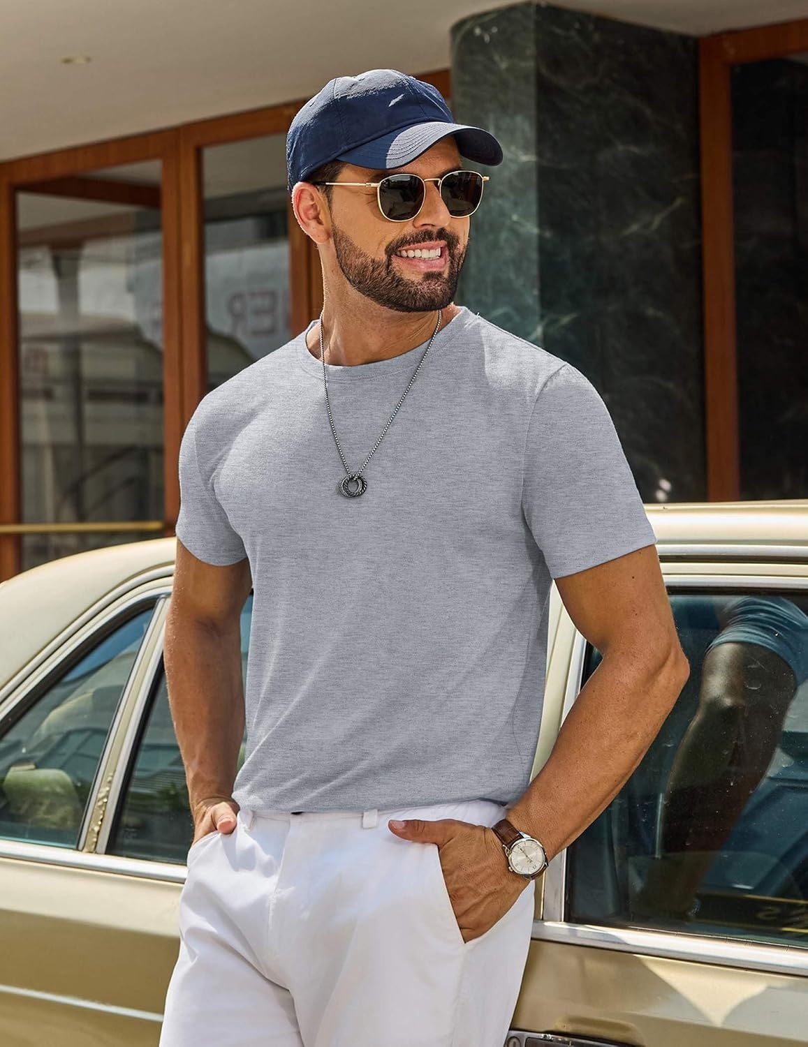 image:imageCOOFANDY Mens T Shirt Short Sleeve Casual TShirts Crew Neck Basic Tee ShirtsLight Grey